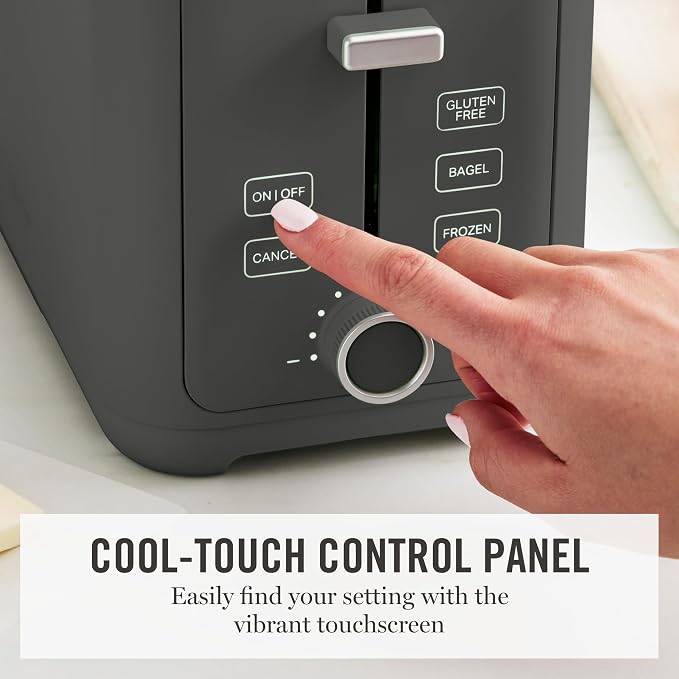 Martha Stewart 2 Slice Toaster, 10 Shade Settings with Defrost, Cancel, Bagel & Gluten-Free, Extra-Wide Self-Centering Slots for Waffles & Artisan Bread, Removable Crumb Tray, Cord Wrap, Caviar Gray