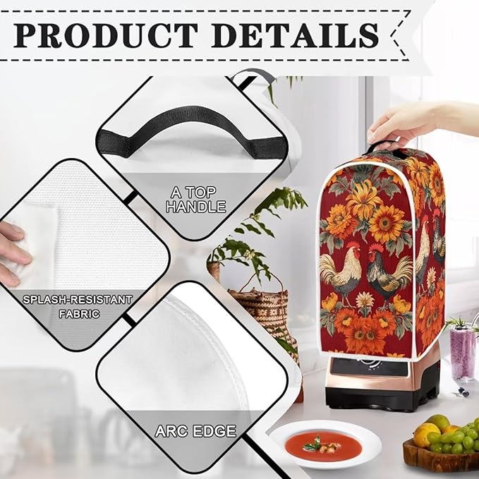 Rooster Kitchen Blender Dust Cover Sunflower Bread Maker Toaster Protector Lightweight Coffee Maker Appliance Covers Size M