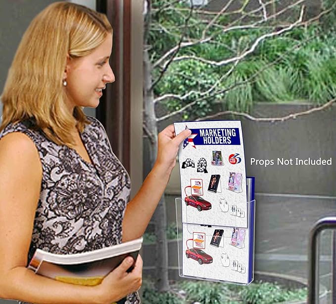 Marketing Holders Suction Cup Brochure Holder Booklet Display Holds 6 Inch Wide Printed Papers Window or Glass Wall Mount Literature Graphic Materials Caddy