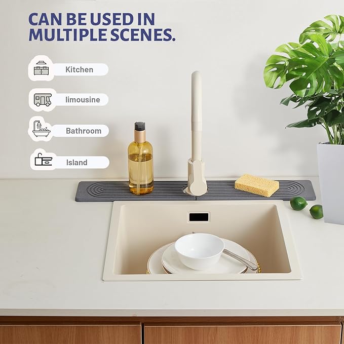 Stone Faucet Mat for Kitchen Sink, Faucet Mat Fast Drying Diatomite, Sink Splash Guard Water Absorbing Stone Tray for Sink, Counter Protector for Kitchen & Bathroom