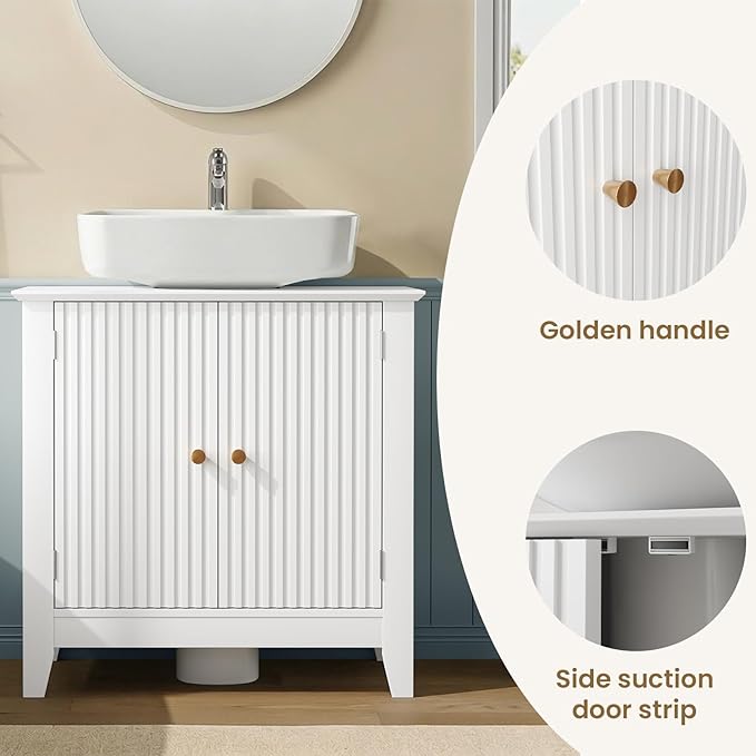 Under Sink Bathroom Cabinet with U-Shape Cutout for Pedestal Sink, Storage Cabinet with 2 Doors, Adjustable Shelf, Freestanding Floor Cabinet, Space-Saving Organizer for Bathroom (White)