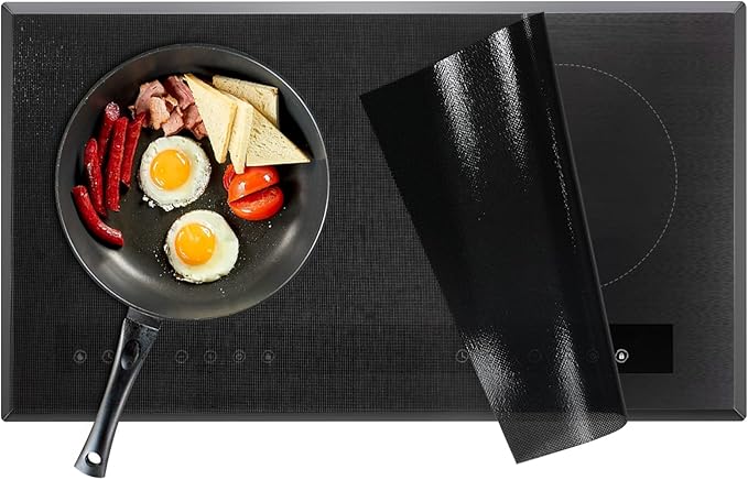 KitchenRaku Large Induction Cooktop Protector Mat, Translucent (Magnetic) Electric Stove Burner Covers Antiscratch as Glass Top Stove Cover or Electric Stove Top (Unembellished Black, 52x78CM)