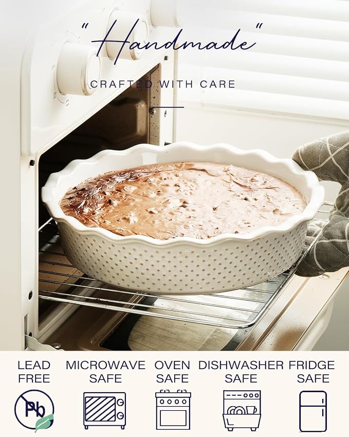 getstar Ceramic Deep Pie Pan Set of 2, 9 inch Pie Dish for Baking, Non-Stick, Oven & Dishwasher Safe, Farmhouse Decor Quiche Baking Dish, Pie Plate, Deep Dish Pie Pan