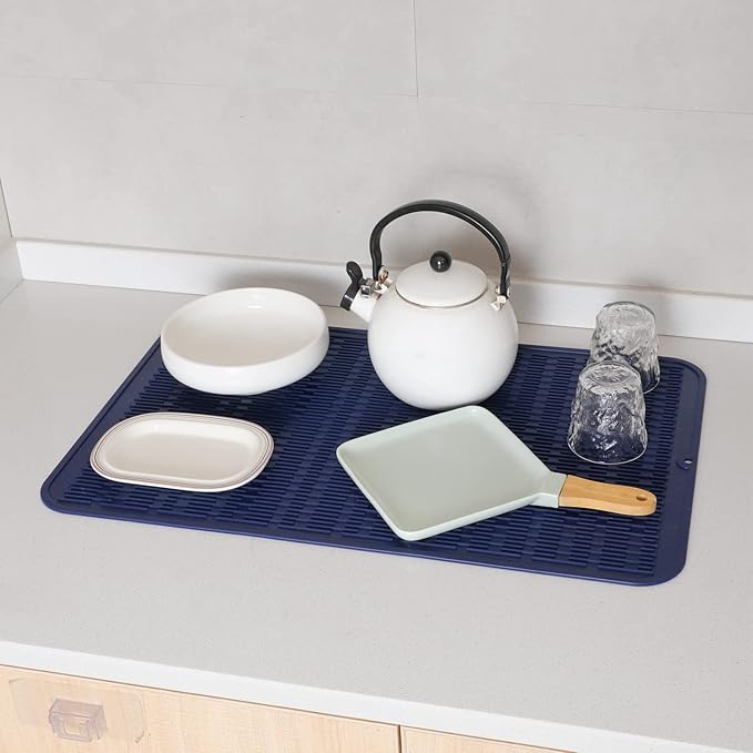 MicoYang Silicone Dish Drying Mat for Multiple Usage,Easy clean,Eco-friendly,Heat-resistant Silicone Mat for Kitchen Counter or Sink,Refrigerator or Drawer Liner Navy Blue 3XL 28 inches x 18 inches