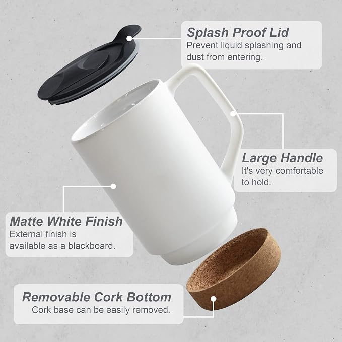 Ceramic Coffee Mug Set of 2, 17 OZ Large Coffee Mug with Removeable Cork Bottom and Splash Proof Lid, Large Handle Coffee Mugs for Men and Women, Great for Coffee, Tea, Hot Chocolate(Matte White) | Large Mug with Removeable Cork Bottom and Splash Proof...