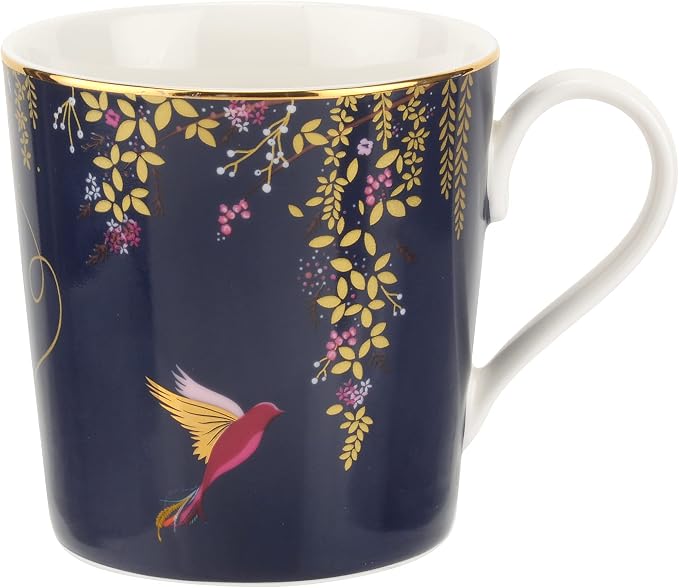 Portmeirion Sara Miller London Chelsea Mug, Navy | 12 Oz Cup for Drinking Tea, Coffee, and Hot Cocoa | Made from Fine China with Gold Detail | Handwash Only
