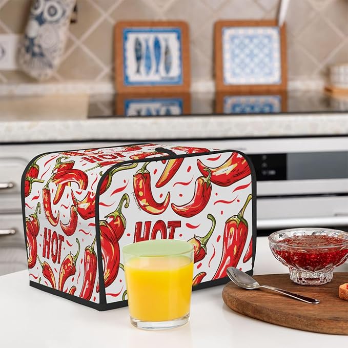 Red Chili Pepper Toaster Cover 4 Slice Dust and Fingerprint Protection Toaster Bread Maker Covers Washable Kitchen Small Appliance Covers for Kitchen Accessories Decor Bakeware Women Gift