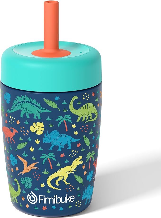 Fimibuke Kids & Toddler Cups Spill Proof, 12 OZ Insulated Sippy Cups for Toddlers Boys Girls, BPA-Free Toddler Straw Tumbler, Stainless Steel Kids Water Bottle with Twist Lids & Silicone Straw, 1 Pack