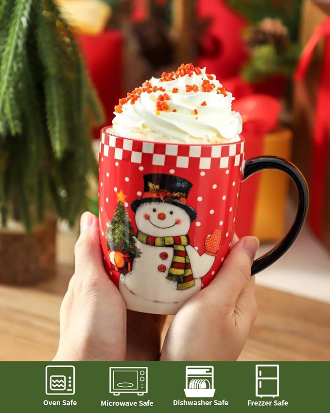 HASENSE Coffee Mugs Set of 6,15oz Ceramic Mug Gift, Matching Xmas Holiday Cups with Handles for Hot Cocoa,Coffee,Gifts for Women,Family, Friends