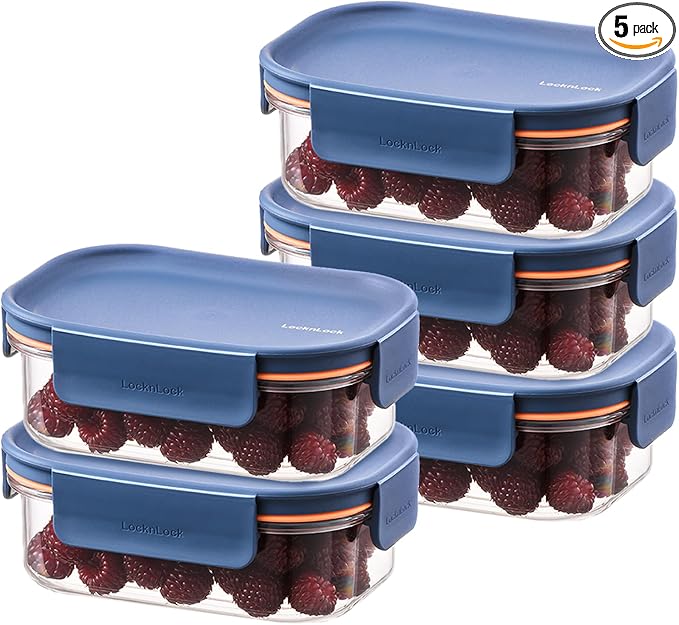 LocknLock Tritan Plastic Bisfree Modular Plus Food Storage Container Set, 10-Piece Set, BPA-Free, Modular Stacking, Tritan, Navy