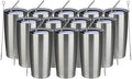 MEWAY 20oz Tumbler 12 Pack Double Wall Vacuum Insulated Travel Mug Bulk, Stainless Steel Tumblers with Lid and Straw, Durable Powder Coated Coffee Cups for Cold & Hot Drinks (Silver, 12)