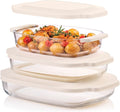 6-Piece Deep Glass Baking Dishes with Plastic Lids, Clear Glass Bakeware with Silicone Handles, (2.11QT, 3QT, 4.12QT) Casserole Dishes, Oven Dishwasher and Freezer safe, Rectangular Stackable Nesting Baking Dish set (White)