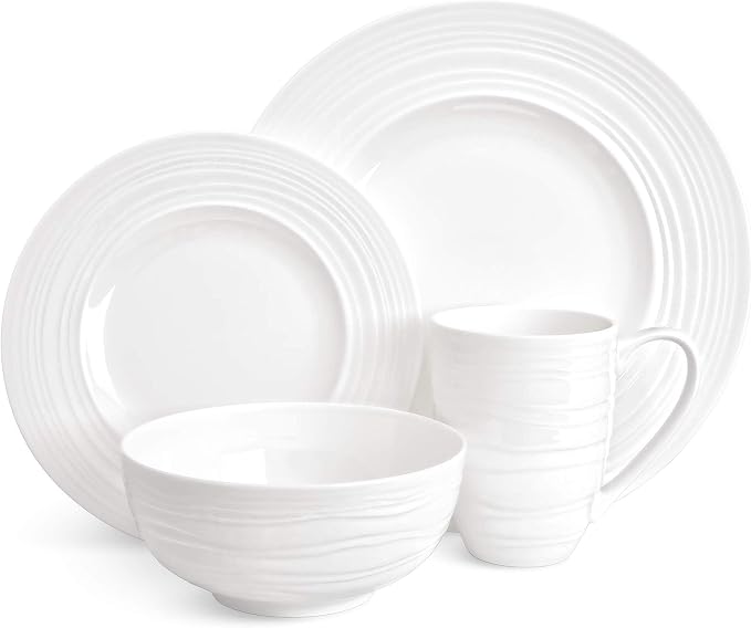 Divitis Home Infinity bone china dinnerware set - 16 piece round dinnerware set, includes soup bowls, dinner plates and salad plates