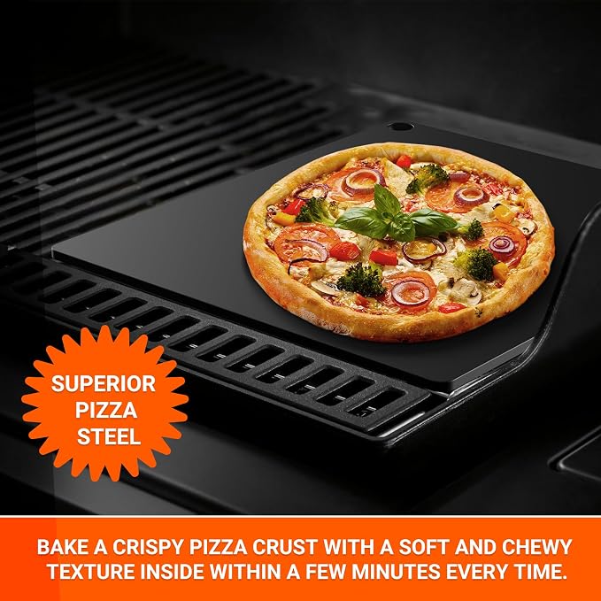 Onlyfire Pizza Steel Baking Sheet – 16 x 14 inch Heavy Duty Metal Stone for Oven & Grill – Ultra Conductive Carbon Steel Surface for Crispy Crust, Faster & Hotter Baking for Pizza, Bread, and More