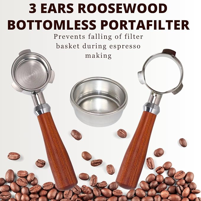 Espresso Portafilter 54mm Bottomless Rosewood Compatible with Breville Duo-temp, Infuser, Bambino, Barista Express, Barista Touch, and Barista Pro Espresso - Stainless Steel Filter Basket Included