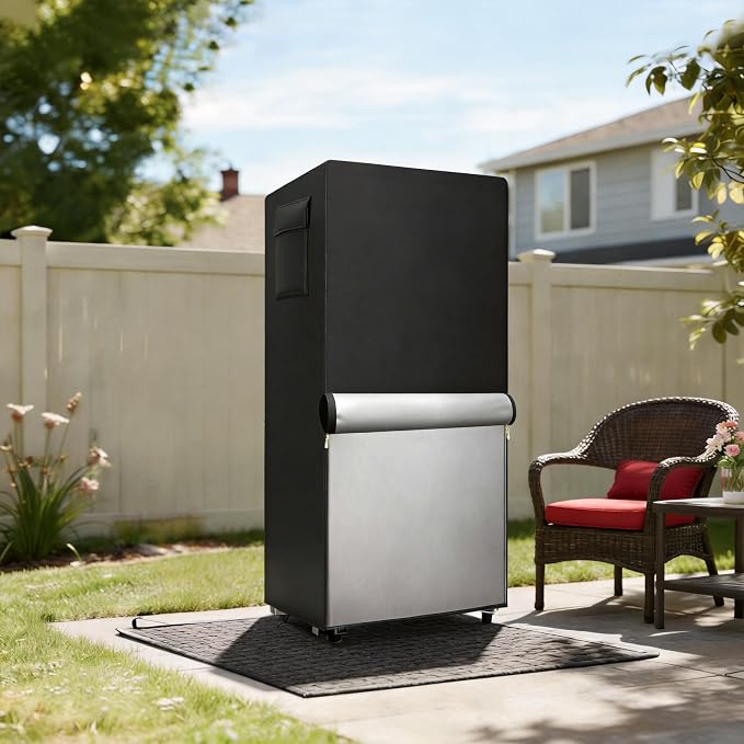 Outdoor Refrigerator Cover,600D Heavy Duty 100% Waterproof Upright Freezer Cover,Outside Stand Up Fridge Covers.Front Can Be Rolled-Up by Zippers.(Black,30" W x 33" D x 62" H)