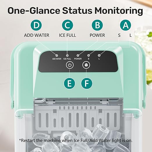 OLIXIS Countertop Ice Maker with Self-Cleaning, Portable Ice Maker Machine with Scoop, 26Lbs/24H, 9 Cubes in 6 Mins, 2 Sizes of Bullet Ice for Home, Kitchen, Office, Green