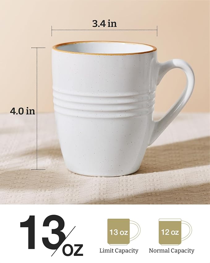 famiware Jupiter Coffee Mugs Set of 4, 13oz Coffee Mug, Microwave and Dishwasher Safe, Coffee Cups with Handle for Coffee, Tea, Cocoa, Milk, White