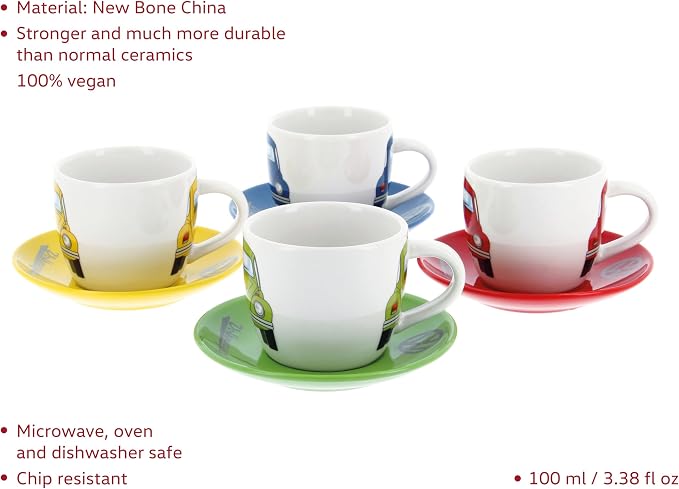 BRISA VW Collection - Volkswagen Espresso Cups Coffee-Tea-Cappuccino Set in Beetle Design (Beetle Front/100ml/3.4 fl oz) (Set of 4 (red, blue, green, yellow)