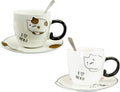 Ebros Pack Of 2 Crazy For Cats Maneki Neko Porcelain Coffee Tea Mug Cup 8oz With Saucer Tray And Notched Spoon Animal Pets Kittens Mugs Cups Kids And Adults Drinkware (Calico And White)
