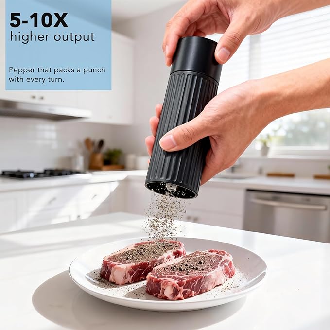 Pepper Mill Grinder, Professional Grade Heavy Duty Metal Manual Pepper Mill, Refillable High Output Heavy Duty Pepper Grinder with Adjustable Coarseness, Stainless Steel Burrs Easy Grinding