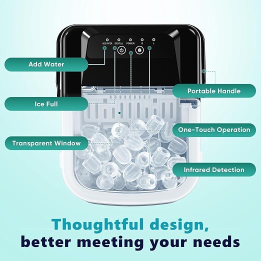 OLIXIS Countertop Ice Maker with Self-Cleaning, Portable Ice Maker Machine with Ice Scoop, 26Lbs/24H, 9 Cubes in 6 Mins, 2 Sizes of Bullet Ice for Home, Kitchen, Office
