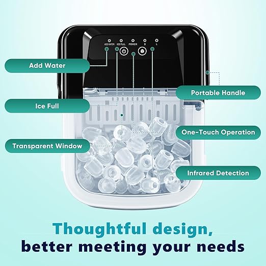 OLIXIS Countertop Ice Maker with Self-Cleaning, Portable Ice Maker Machine with Ice Scoop, 26Lbs/24H, 9 Cubes in 6 Mins, 2 Sizes of Bullet Ice for Home, Kitchen, Office