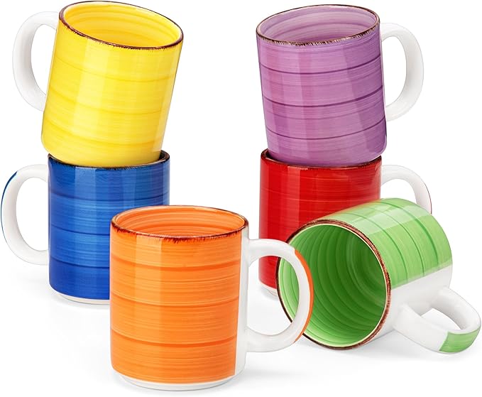vancasso Bonita Ceramic Coffee Mug Set of 6,16 Oz Coffee Cups with Large Handle for Tea,Latte,Cappuccino,Milk,Cocoa,Dishwasher&Microwave Safe(Color)