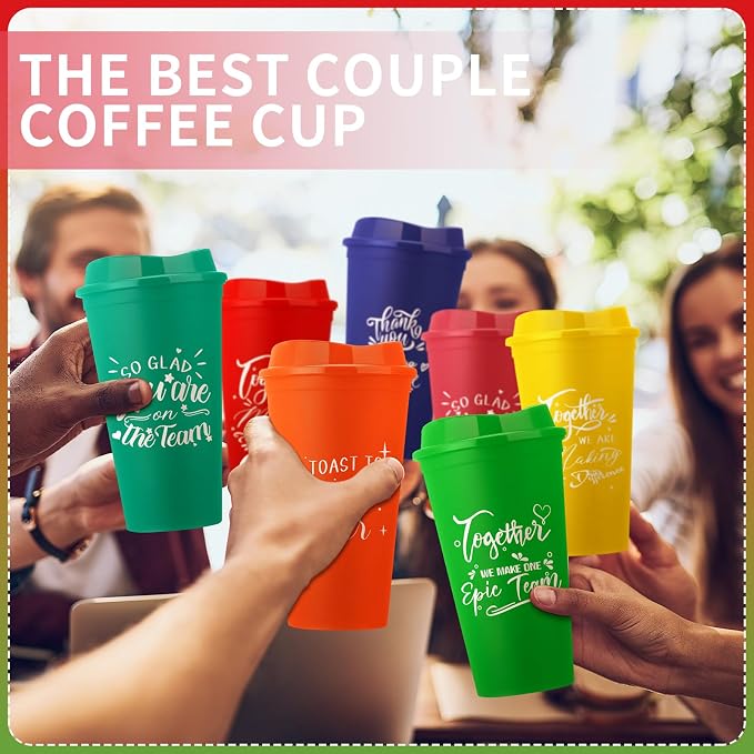 Pickmesh 15 Pcs Employee Appreciation Gifts Bulk 16 oz Plastic Tumblers with Lids Graduation Teacher Appreciation Gifts Reusable Coffee Cups for Staff Volunteer Coworker Team (Bright Color)