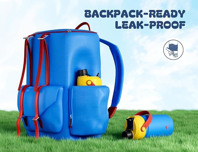 POWCAN 2 Pack 12 oz Kids Insulated Water Bottle for School: Leakproof, 2-in-1 Straw Spout Lid, BPA-Free, Keep Cold 24 Hrs, Stainless Steel Cup for Girls, Boys, Teens (Sailor Quack & Infinity Beam)