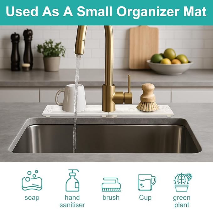 Water Absorbing Stone Drying Mat for Kitchen Counter Diatomite Faucet Mat for Kitchen Sink Quick Dry Stone Mats Bathroom White Sink Protectors Dish Drying Mats Splash Guard Home Essentials Decor