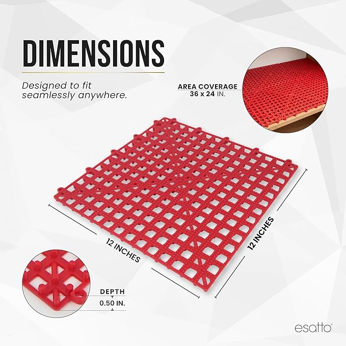 Esatto Interlocking Shelf Mats – for Spills, Clean Bars, Stain Protection, and an Anti-Slip Surface (6, Red)