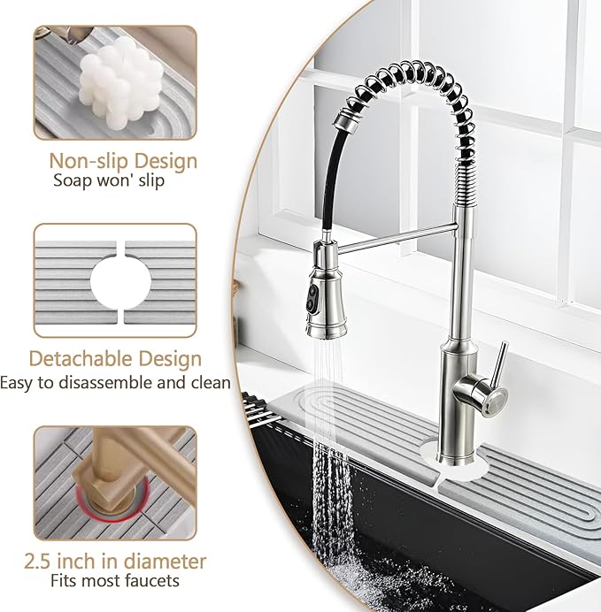 Jiozermi 23.6 Inch Diatomite Faucet Mat for Kitchen Sink, Diatomite Stone Sink Tray Faucet Sink Splash Guard Sink Faucet Absorbent Mat for Kitchen Bathroom Fucet Sink(23.6" x 3.9",Light Grey)