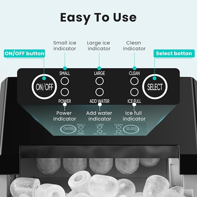 OLIXIS Countertop Ice Maker Machine with Handle, Auto-Cleaning Portable Ice Maker with Basket & Scoop, 26lbs in 24Hrs & 9 Cubes in 6 Mins, 2 Cube Sizes, for Home Party Camping RV, Black
