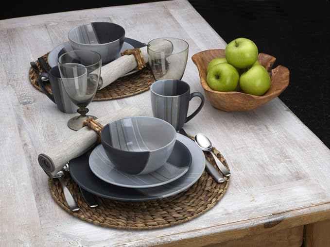 Pfaltzgraff Parker Gray 16 Piece Dinnerware Set, Service for 4, Gray