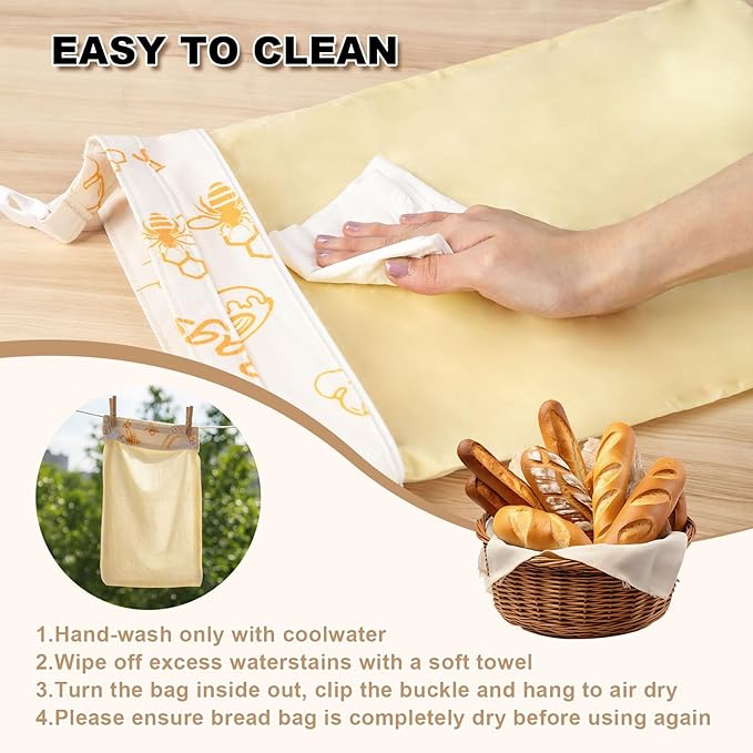 Reusable Beeswax Bread Bags for Homemade Bread with Zipper,Cotton Sourdough Bread Storage Bags,Airtight Freshness Keeper Bakery Essentials (2 Packs)