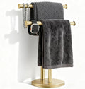 Hand Towel Holder, NEWRAIN Double Countertop Hand Towel Holder Stand, Stainless Steel Free Standing Hand Towel Rack with Heavy Base, for Bathroom Kitchen & Counter top, Brushed Gold