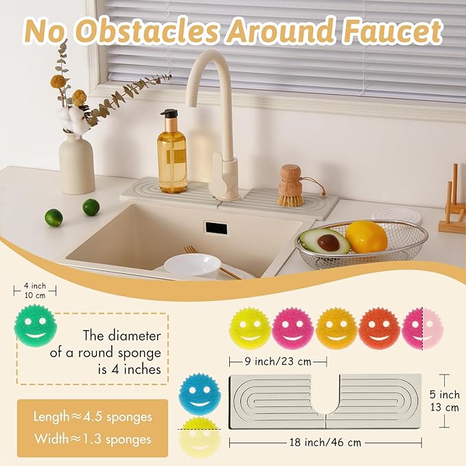 18'' Wider New Upgrade Faucet Mat for Kitchen Sink with U-Shape Hole, Super Fast Drying Diatomite Stone Mat, Sink Splash Guard Draining Mat around Faucet for Island Countertops, Perfect Gift, Ash Grey