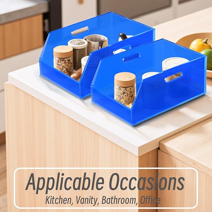 Gelite Stackable Storage Bins Open Front Organizer Bins with Handles Acrylic Storage Container for Pantry Kitchen Cabinet Bathroom Closet Office Organization, 11.4x7.5x5.1'', Navy Blue
