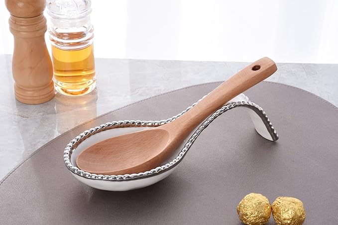 Pampa Bay Golden Salerno Titanium-Plated Porcelain Spoon Rest (White and Silver)