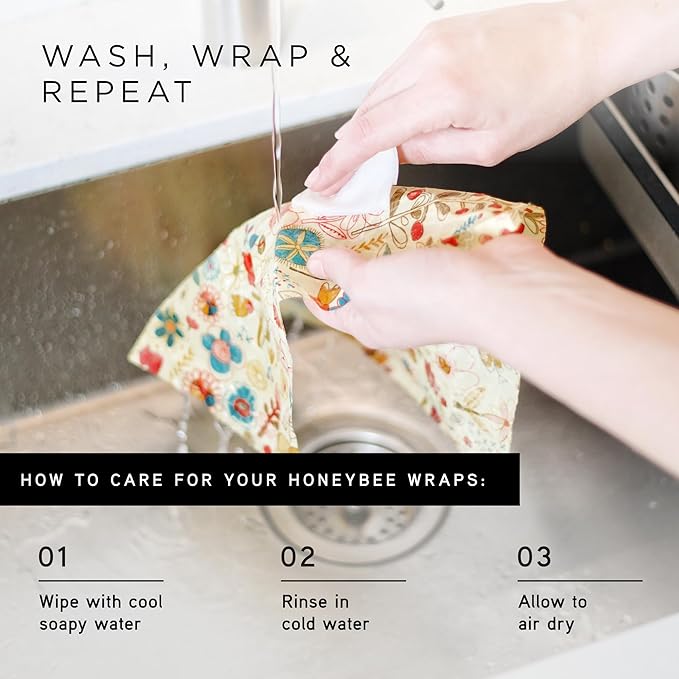 Honeybee Beeswax Wraps Kitchen Starter 3Pack & Poppy 40 Inch Roll