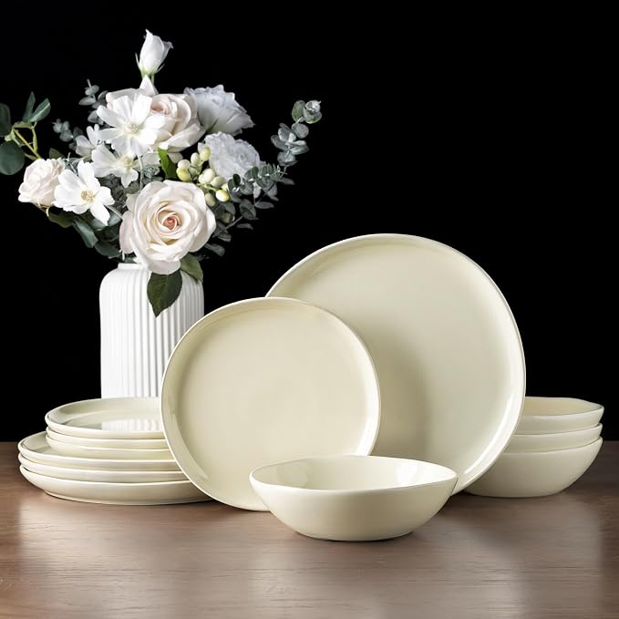 AmorArc Ceramic Dinnerware Sets,Handmade Reactive Glaze Stoneware Plates and Bowls Sets,Highly Scratch Resistant | Dishwasher & Microwave Safe Dishes Set,Service for 8 (24pc)