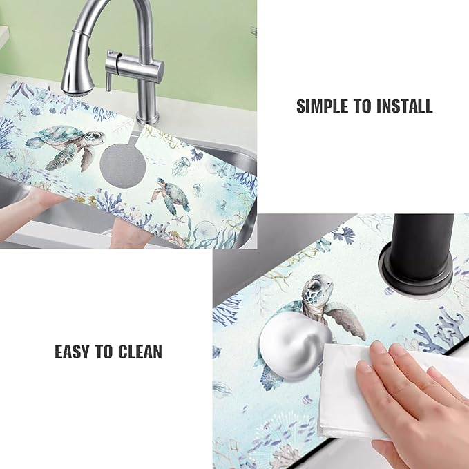 Sink Faucet Absorbing Mat, 2 Pack Drying Mat Around Faucet Sink Splash Guard Behind Faucet Sinkmat For Kitchen Bathroom Island Rv 24 * 5.5 Inch (60 * 14 cm)