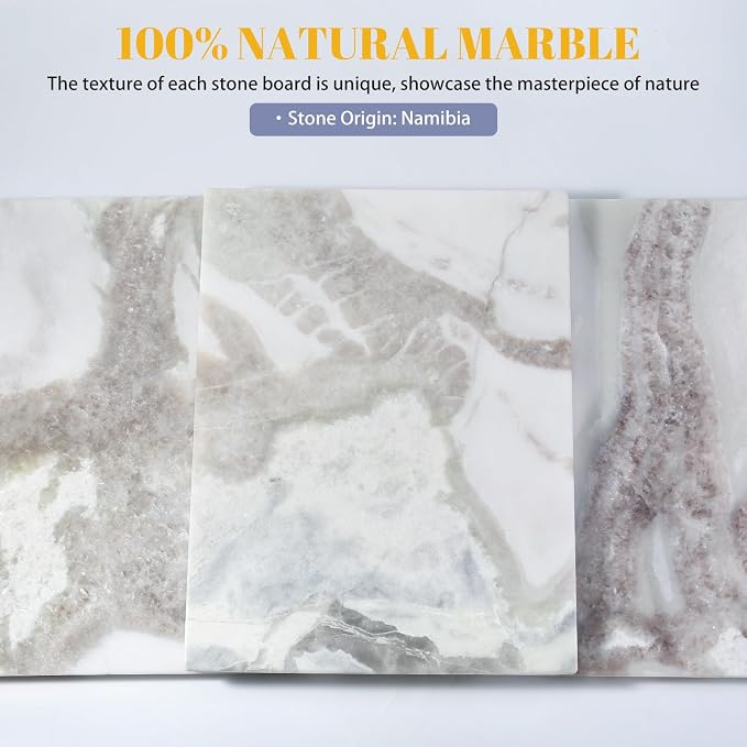 Koville Marble Cutting Board for Kitchen, 20x16 Inches Large Marble Slab Cheese Board, Rectangular Serving Board for Baking Charcuterie Pastry, Natural Stone Board for Countertop(Namib Picasso)