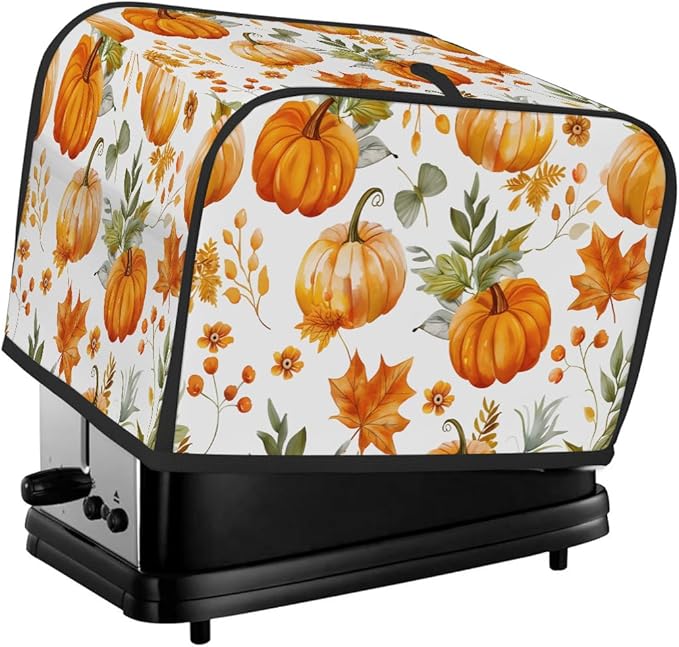 Pumpkin Thanksgiving Watercolor 4 Slice Toaster Cover Dust And Fingerprint Bread Maker Cover Bakeware Protector Washable Appliance Covers Kitchen Accessories For Home Kitchen Women Gift