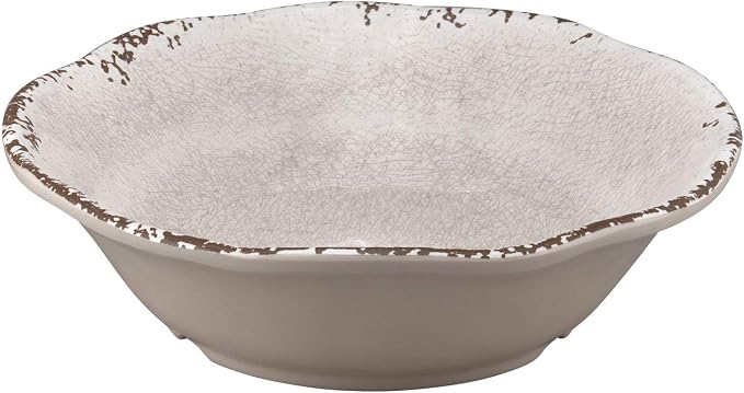 UPware 12 Piece Crackle Melamine Dinnerware Sets, Outdoor Dishes Set, Plates and Bowls Sets, Service for 4, Cream
