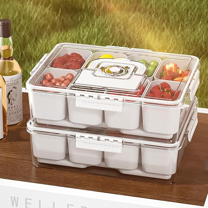 Snackle Box Container With Ice Pack，Chilled Serving Tray，Snackle Box With Ice Pack & Lid & 8 Compartments