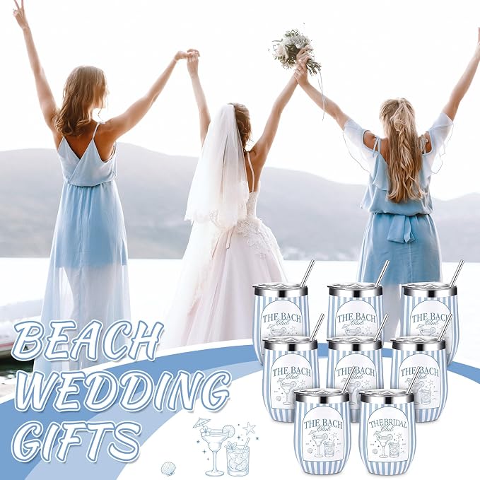 Sliner 8 Pcs The Bachelorette Club Gifts Tumbler with Lid, 12oz Stainless Steel Bachelorette Party Cups Insulated Wine Glass Bridesmaid Tumbler Mugs for Bridal Shower Favors Engagement Wedding Gifts