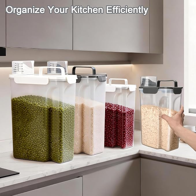 Komzon Rice Storage Containers, Airtight Cereal Containers Storage, BPA Free Rice dispenser for Flour, Pasta, Grain and Baking, Pet Dog Cat Bird Food Container 20lb+ 10lb Grey