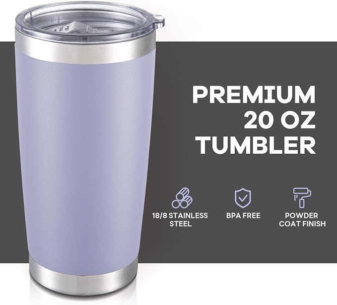 20 oz Tumbler with Lid Stainless Steel Insulated Tumblers Bulk Double Wall Vacuum Cups Powder Coated Travel Mug Keep Drinks Cold and Hot, Cosmic Lilac, 4 Pack